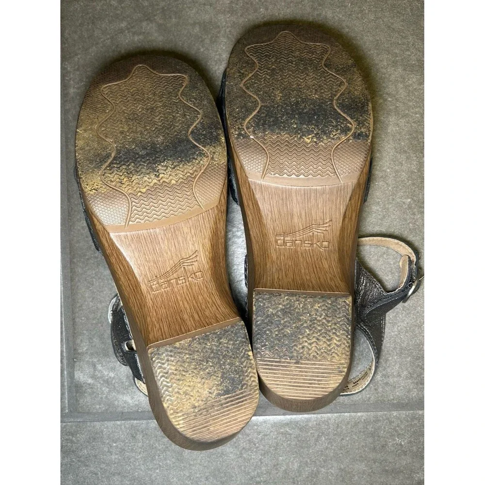 Dansko Season Gray Leather Ankle Strap Platform Sandals Womens Shoe Size 8.5 - 9